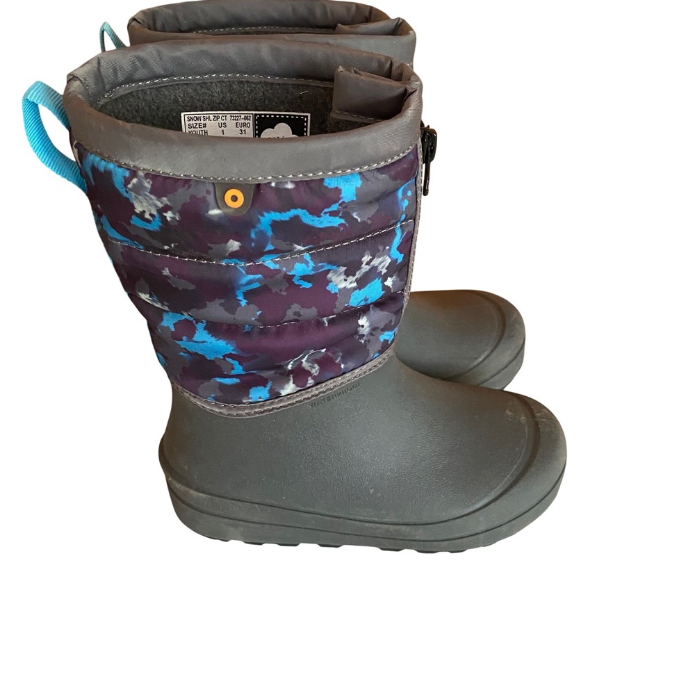 Bogs Snow Boots Youth 1 Winter Boots Gray Blue Waterproof Flaw